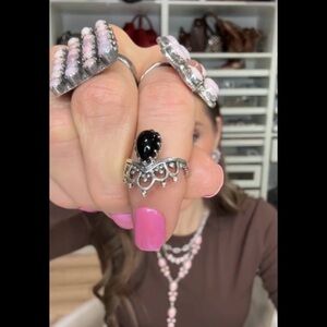 KRUSH KANDY BOUTIQUE Black Onyx & Sterling Silver 925 Henna Boho Ring